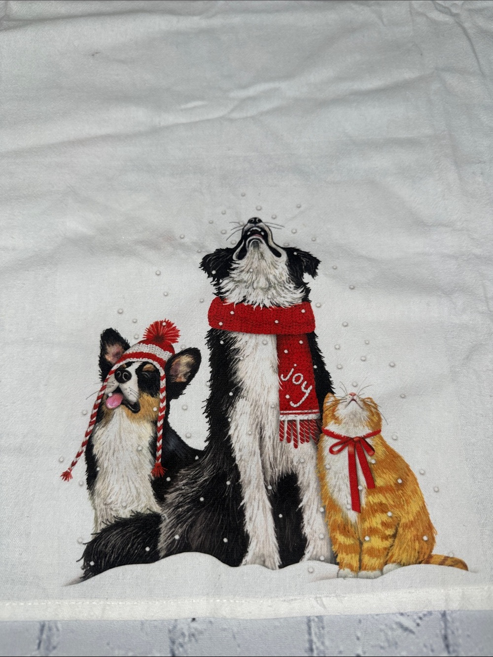 Joyful Pets Holiday Christmas Tea Towel 28x28
